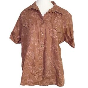 Wrangler Blue Brown & Pink Patterned Short Sleeve Button Down Western Shirt